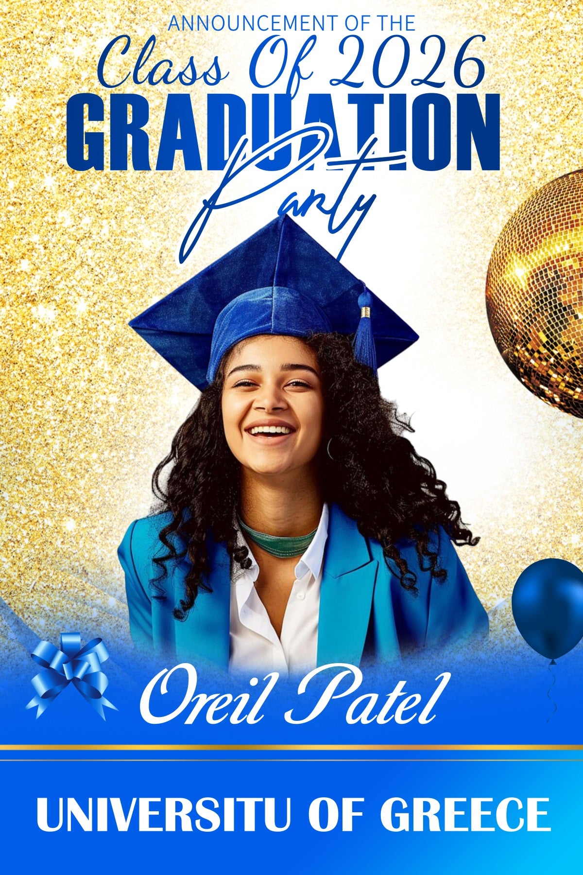 Graduated Backdrop Golden Sparkle Celebration Personalised Party Graduation Backdrop MRR4-47
