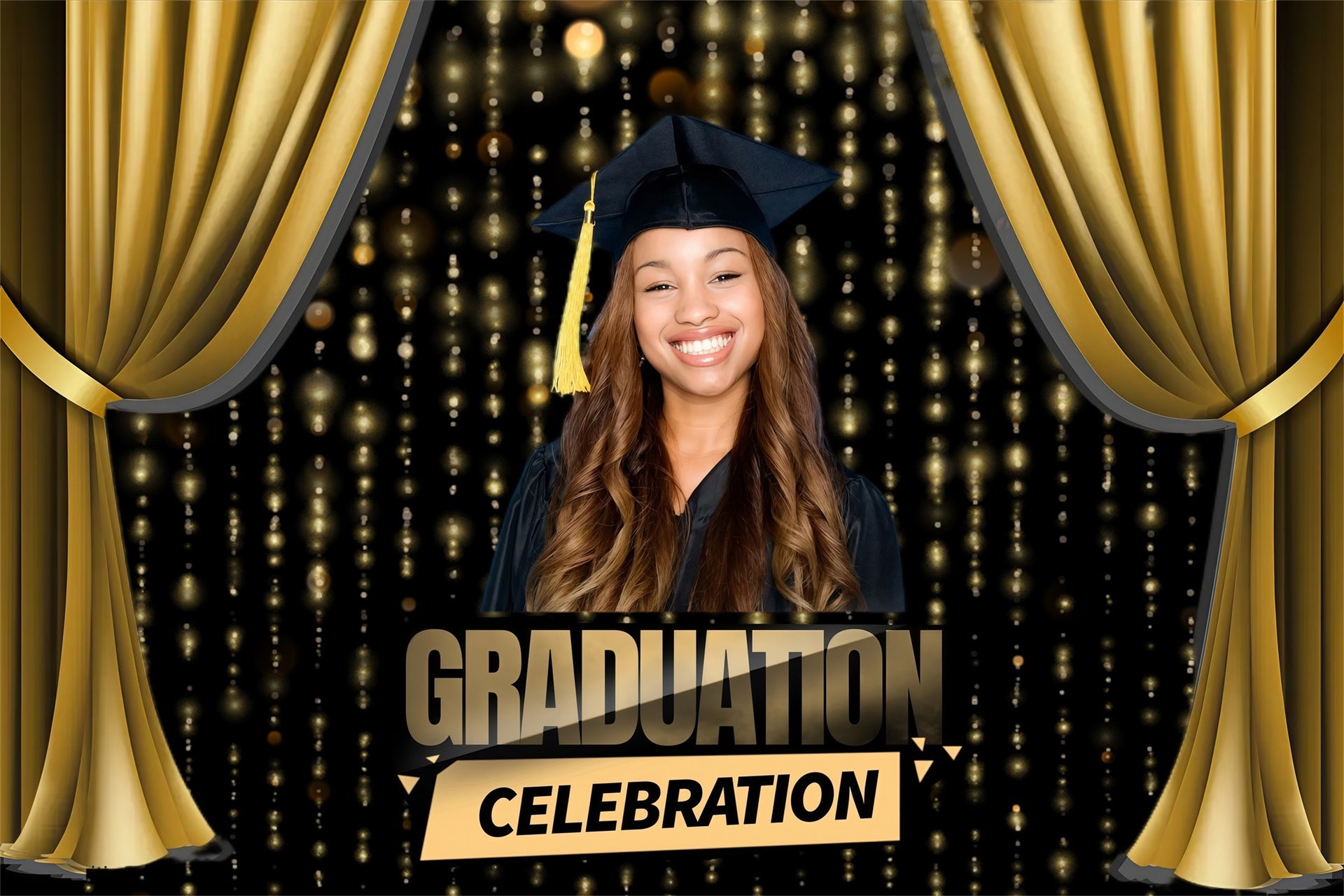 Custom Graduation Backdrop 2025 Golden Curtain Graduation Party Backdrop MRR4-5
