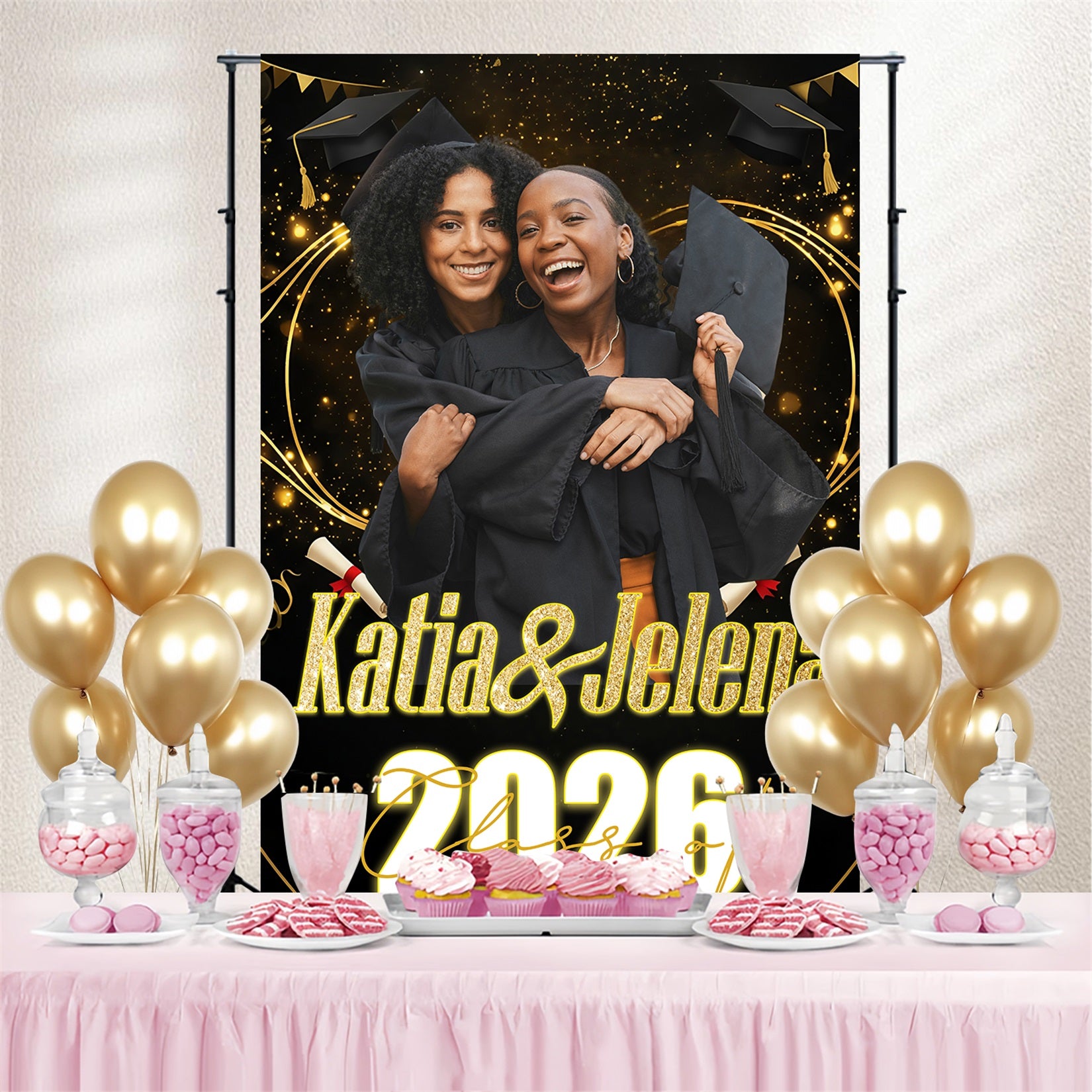 Graduation Backdrop Photoshoot 2026 Glittering Journey Customized Party Graduation Backdrop MRR4-51