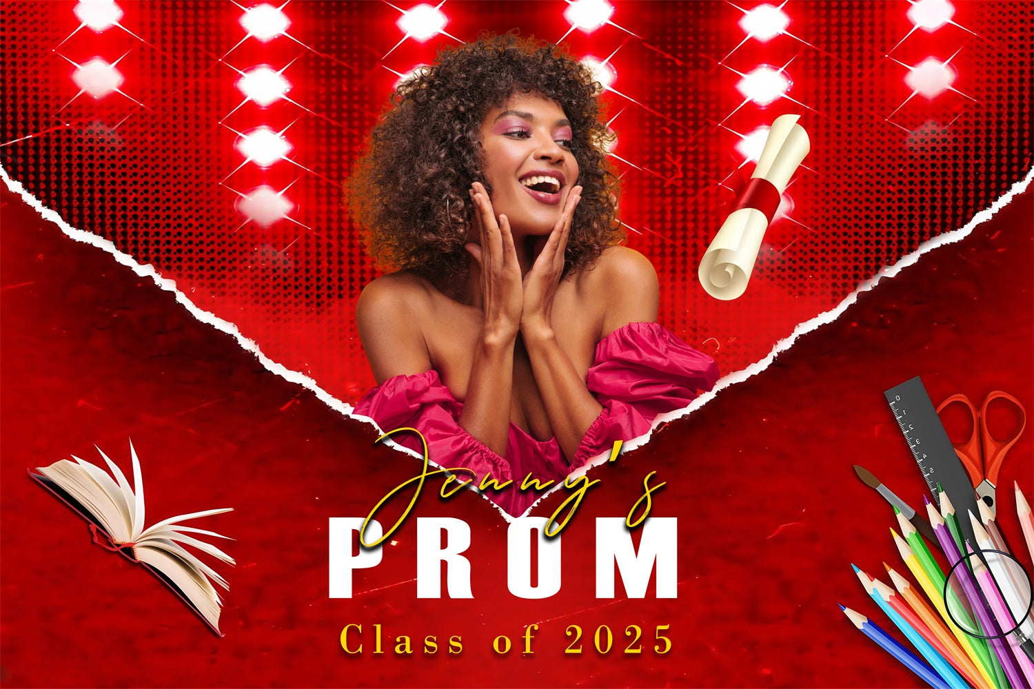 Prom Backdrop Glow Red Spotlight Graduation Party Backdrop MRR4-8