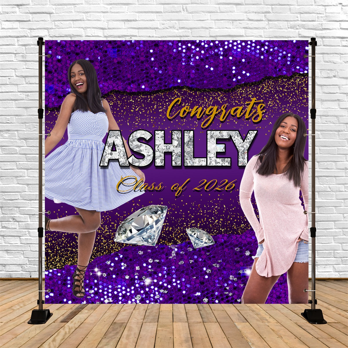 Graduated Backdrop Purple Glitter Diamond Custom Graduation Party Backdrop MRR5-16