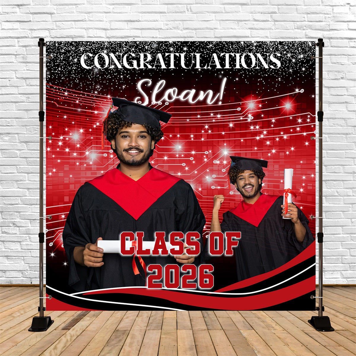 Custom Graduation Backdrop Bold Tech-Inspired Graduation Party Backdrop MRR5-57