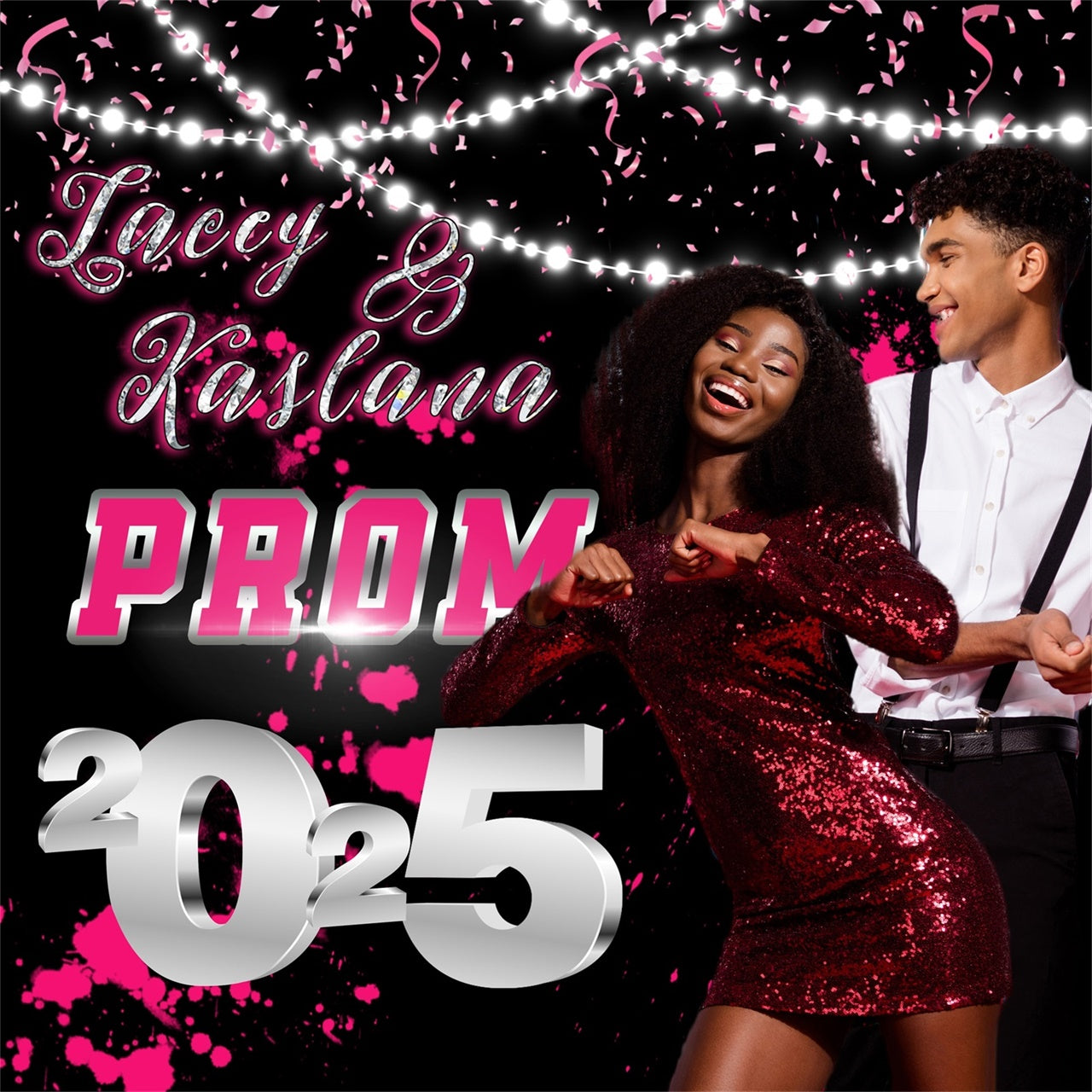 Prom Backdrop Pink Confetti Sparkle Personalized Graduation Party Backdrop MRR5-8