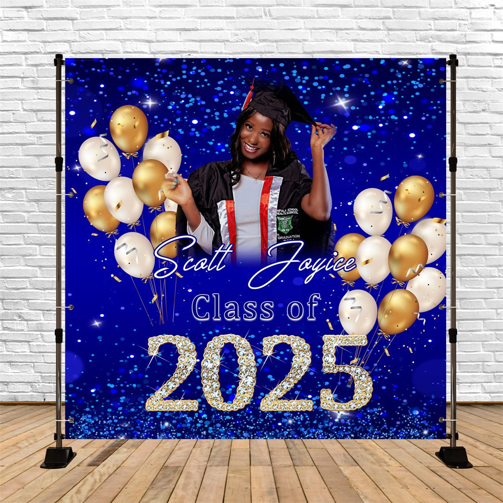 Blue Graduation Backdrop Royal Blue Sparkle Custom Party Graduation Backdrop MRR6-10