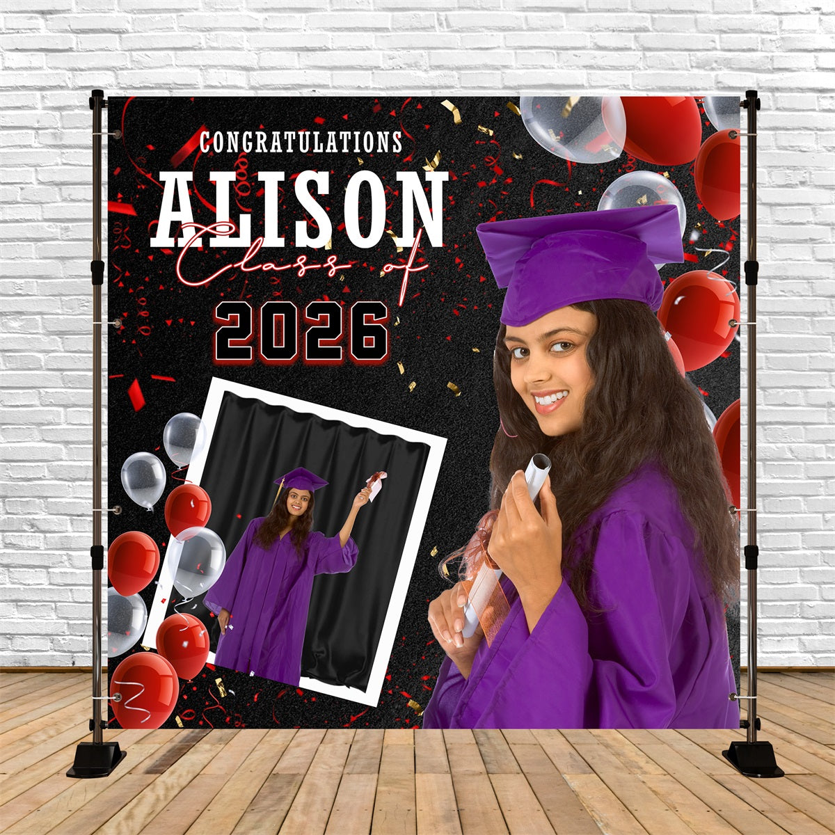 Graduation Backdrop Balloon Cheers Customized Party Graduation Backdrop MRR6-13
