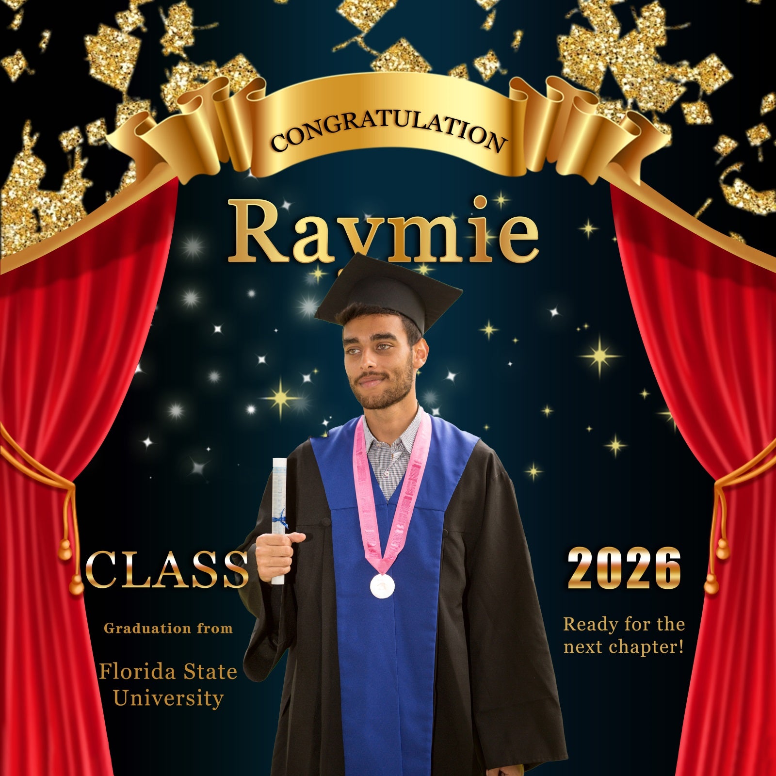 Backdrop Graduation Red Curtain Stage Personalized Party Graduation Backdrop MRR6-21