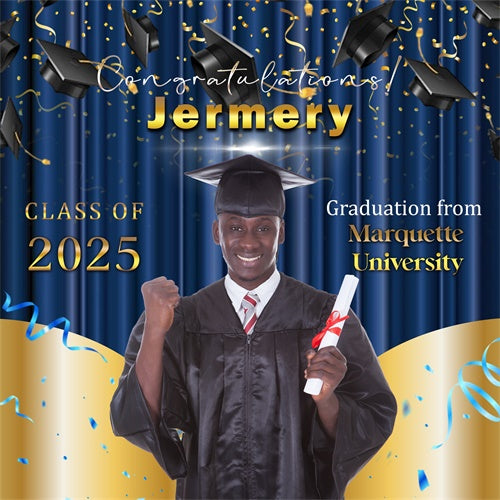 Custom Graduation Backdrop Golden Blue Cheers Party Graduation Backdrop MRR6-26