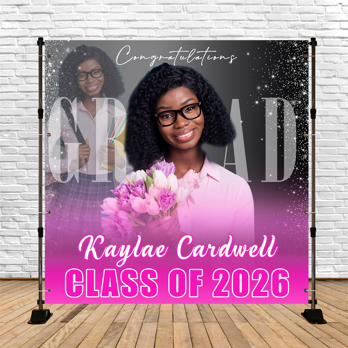 Personalized Graduation Backdrop Elegant Bloom Party Graduation Backdrop MRR6-38