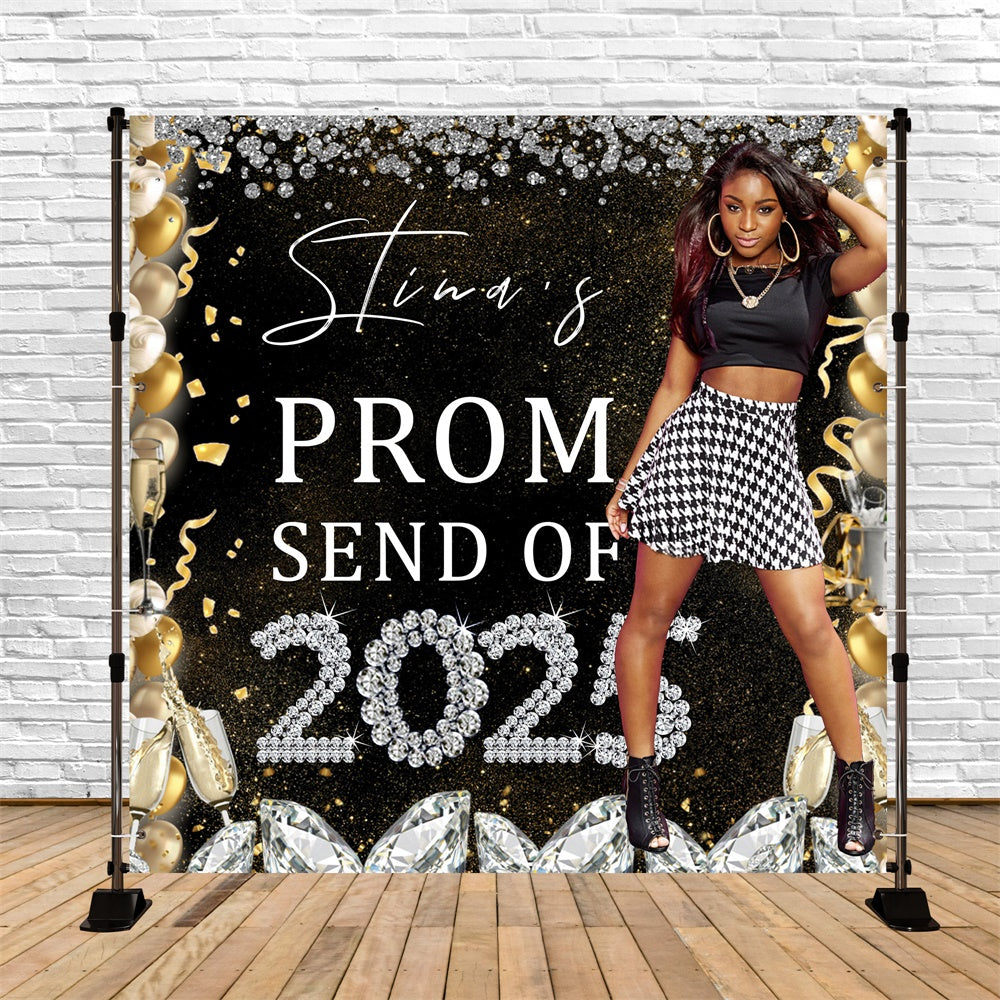 Prom 2025 Backdrop Champagne Diamond Personalized Party Graduation Backdrop MRR6-9