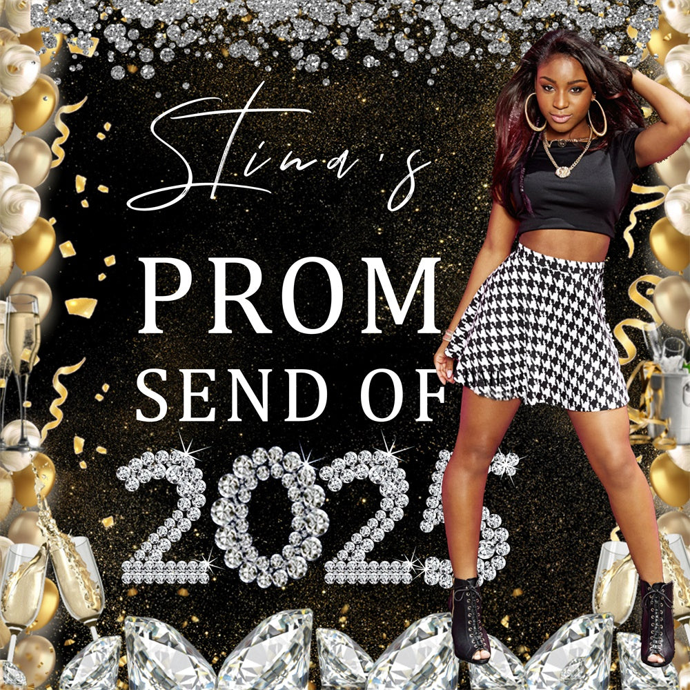 Prom 2025 Backdrop Champagne Diamond Personalized Party Graduation Backdrop MRR6-9