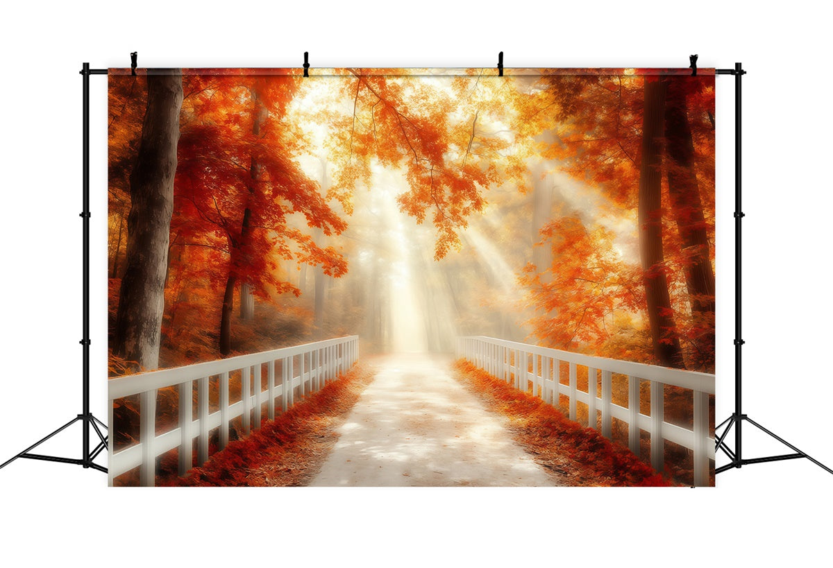 Fall Forest Backdrop Golden Autumn Bridge Backdrop MRR7-105