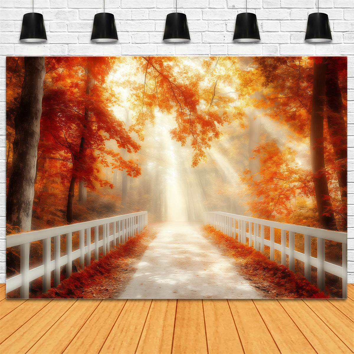 Fall Forest Backdrop Golden Autumn Bridge Backdrop MRR7-105