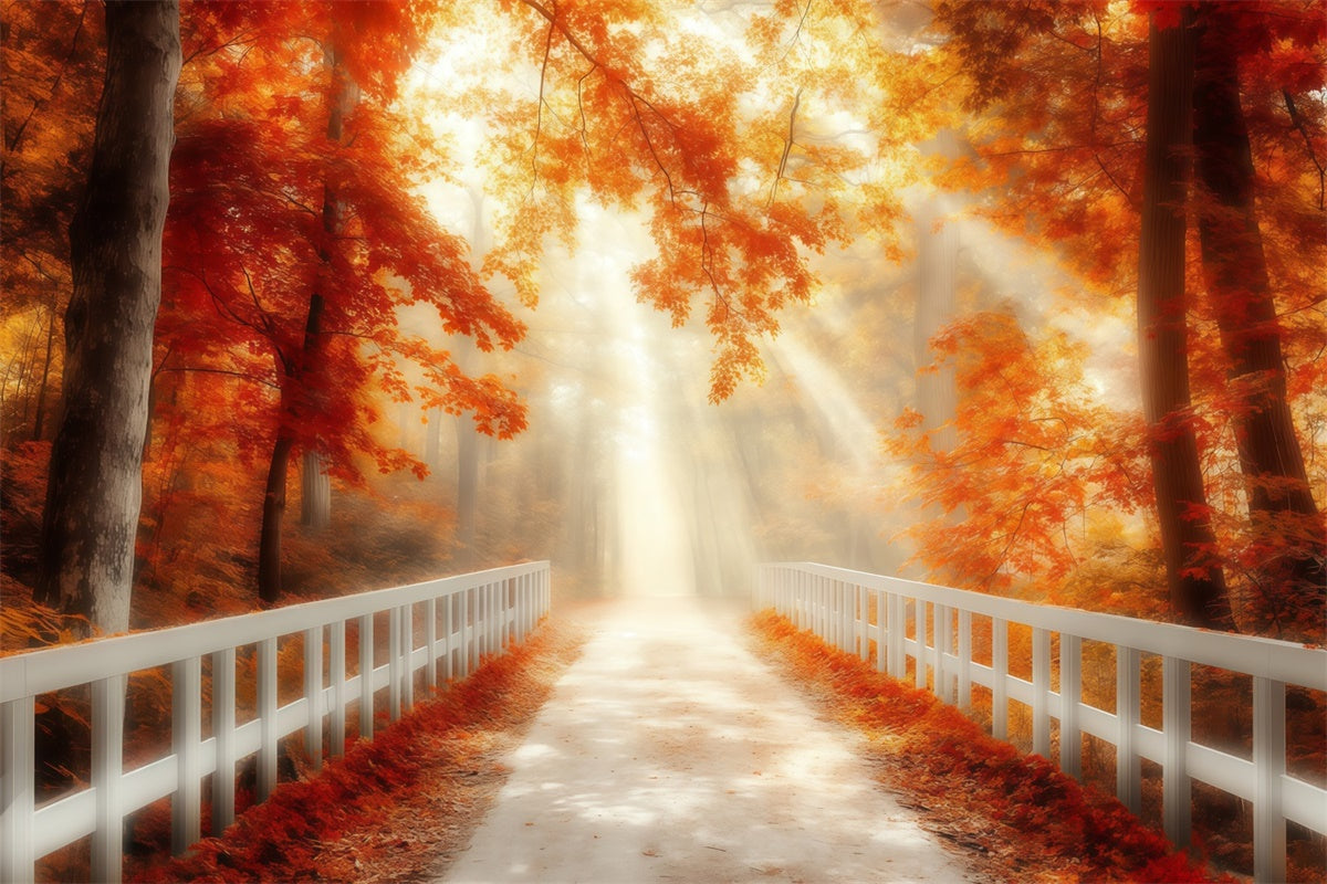 Fall Forest Backdrop Golden Autumn Bridge Backdrop MRR7-105