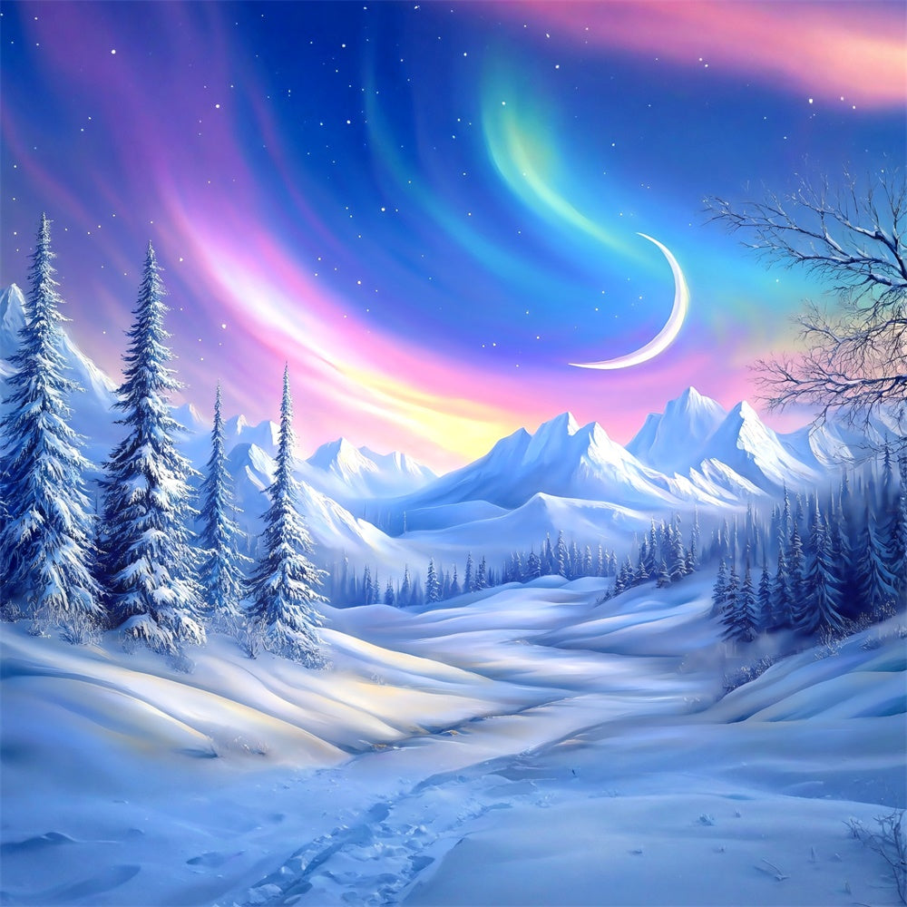 Snow Forest Backdrop Winter Crescent Wonderland Backdrop MRR7-109