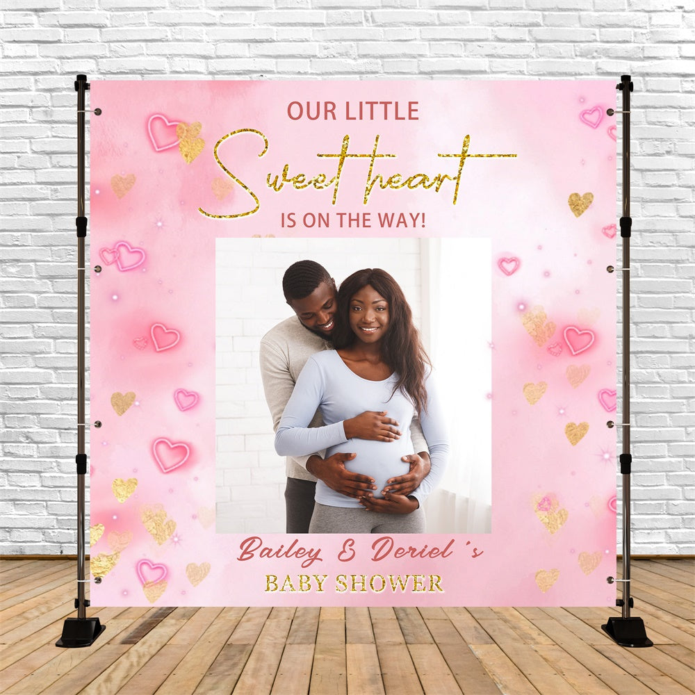Baby Shower Backdrop Ideas Pink Hearts Sweet Personalized Backdrop MRR7-14
