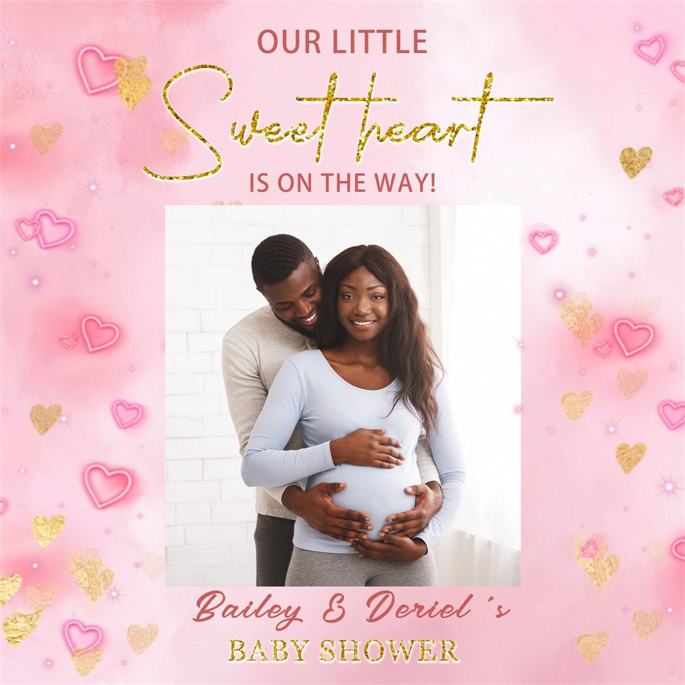Baby Shower Backdrop Ideas Pink Hearts Sweet Personalized Backdrop MRR7-14