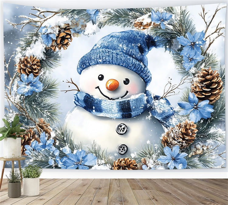 Winter Backdrop Photography Pine Snowman Wreath Backdrop MRR7-147