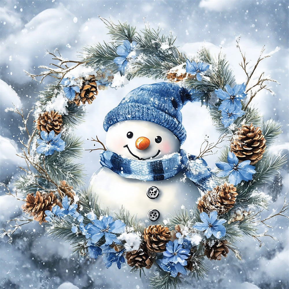 Winter Backdrop Photography Pine Snowman Wreath Backdrop MRR7-147