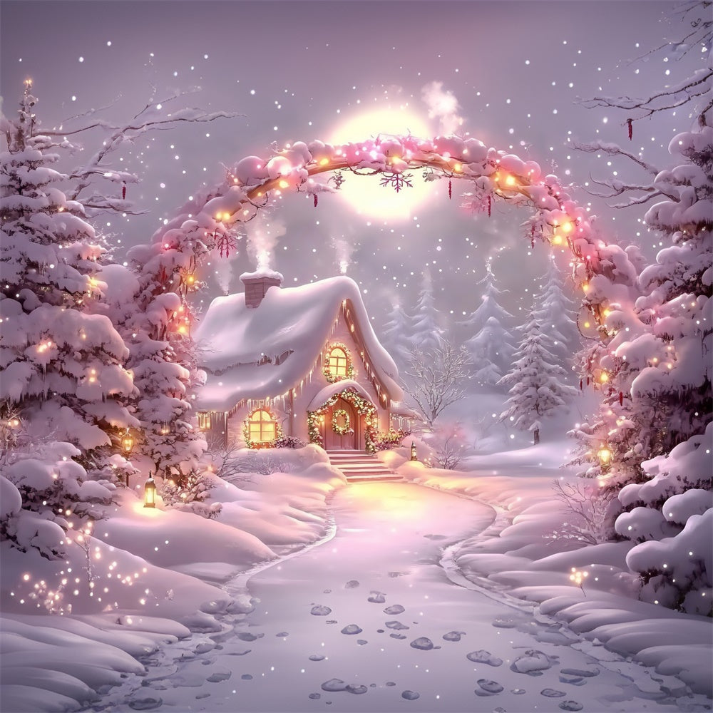 Winter Wonderland Backdrop Glow Cabin Lights Backdrop MRR7-149