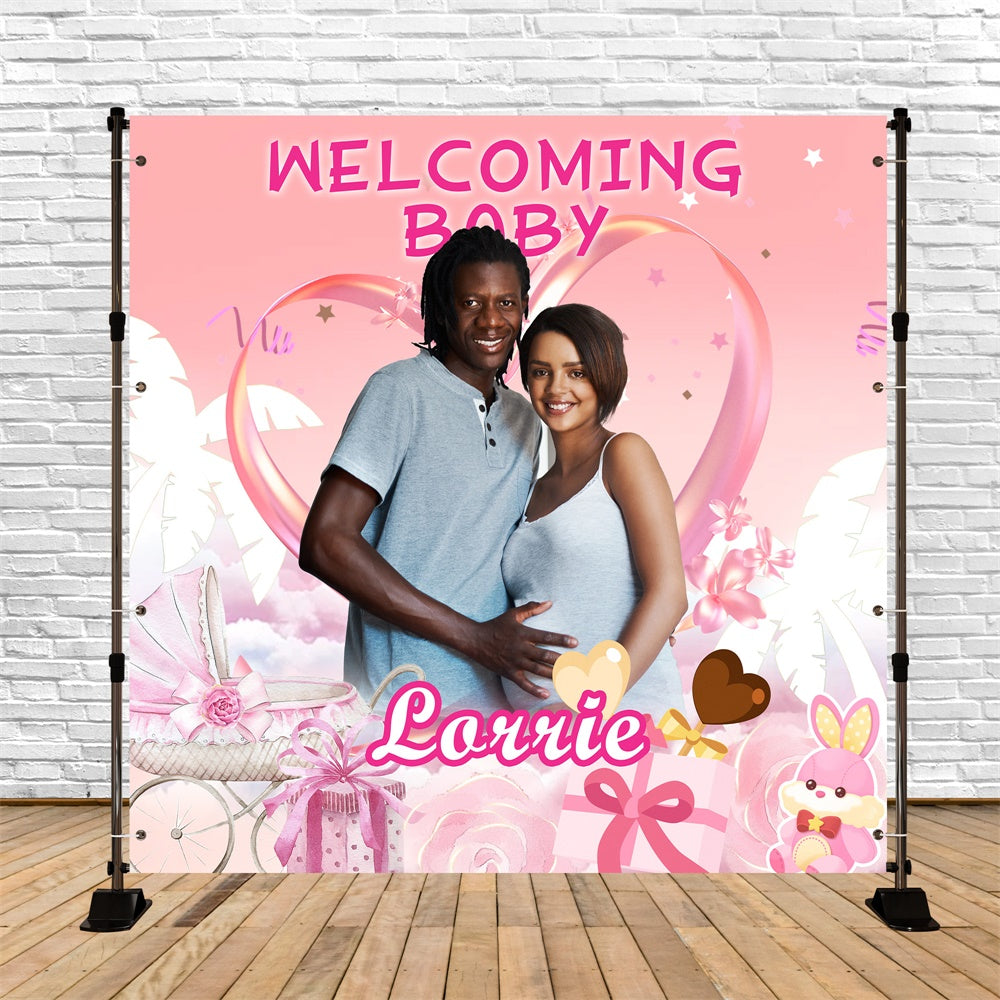Baby Shower Backdrop Blush Love Welcome Personalized Backdrop MRR7-16
