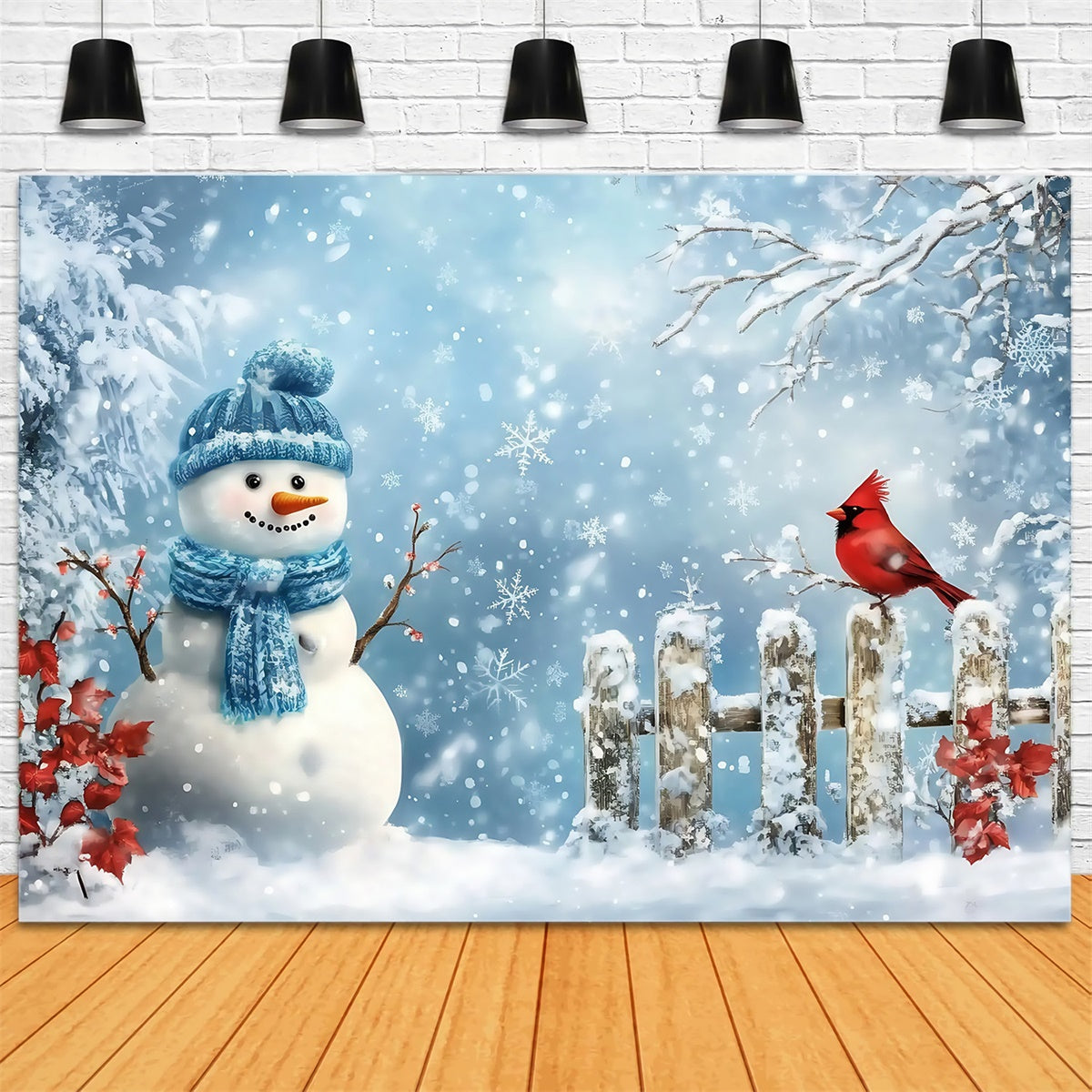 Snowy Backdrop Cardinal Snowman Cheerful Backdrop MRR7-170