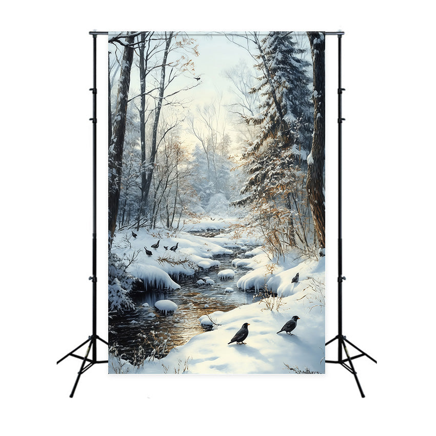 Snow Backdrop Winter Creek Crow Forest Backdrop MRR7-178