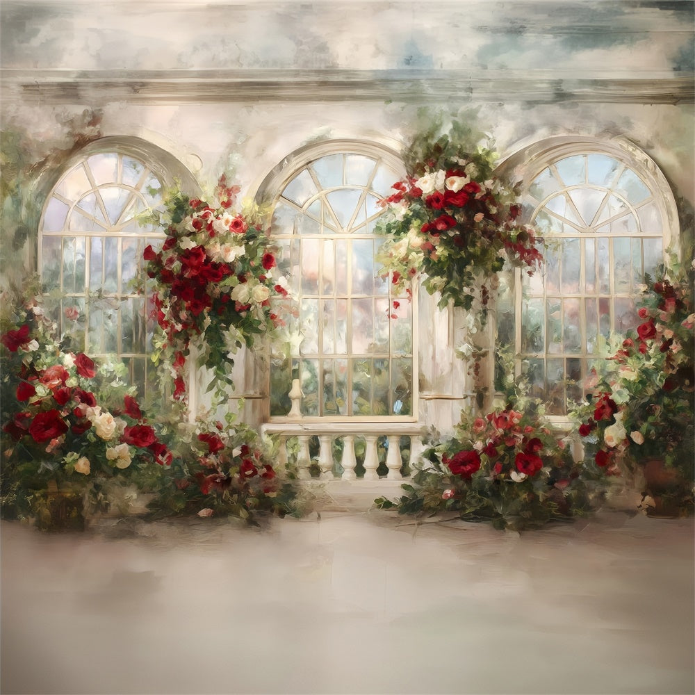 Oil Painting Photography Backdrop Rose Window Backdrop MRR7-198