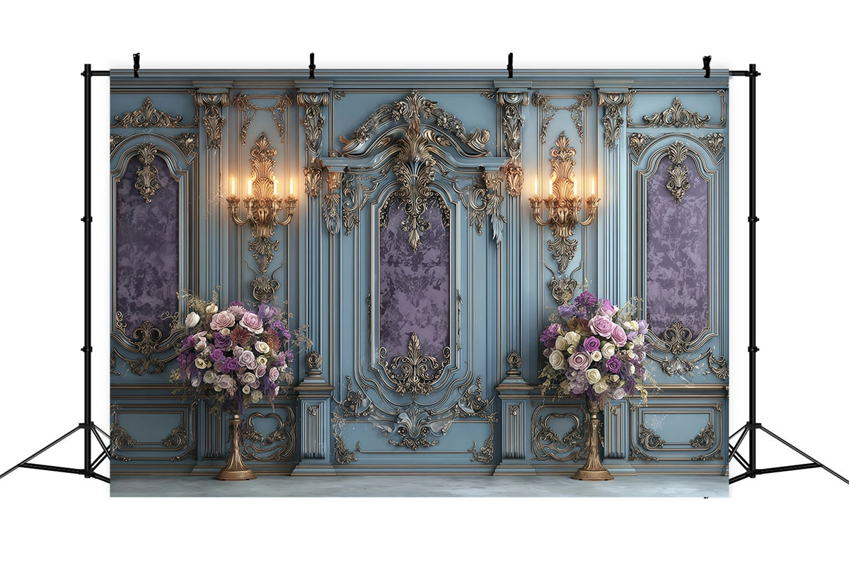 Vintage Wall Backdrop Regal Blue Bloom Elegance Backdrop MRR7-214