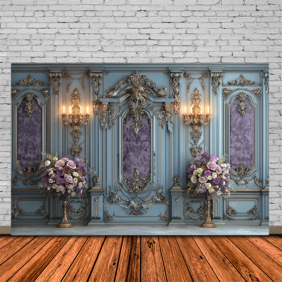 Vintage Wall Backdrop Regal Blue Bloom Elegance Backdrop MRR7-214
