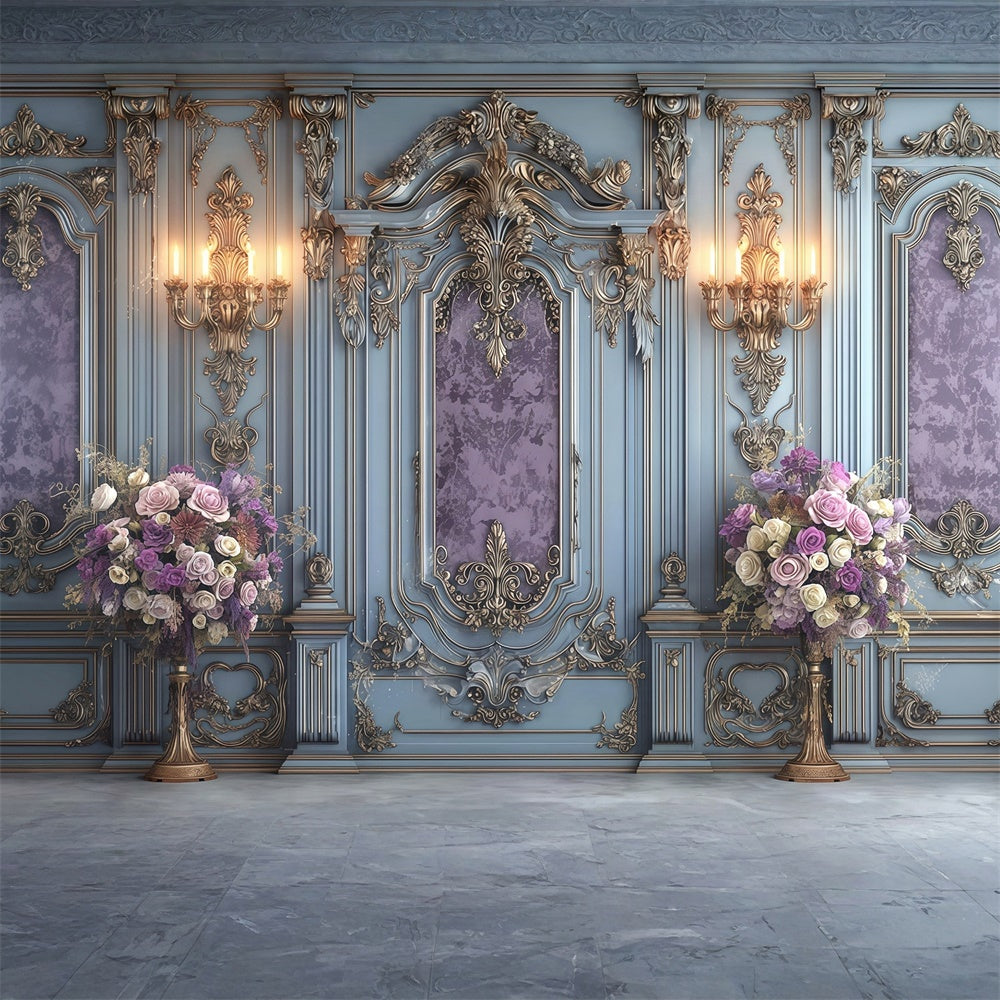 Vintage Wall Backdrop Regal Blue Bloom Elegance Backdrop MRR7-214