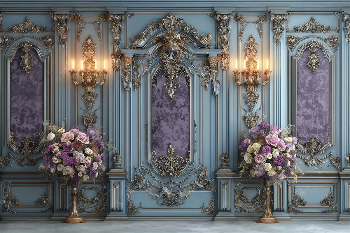Vintage Wall Backdrop Regal Blue Bloom Elegance Backdrop MRR7-214