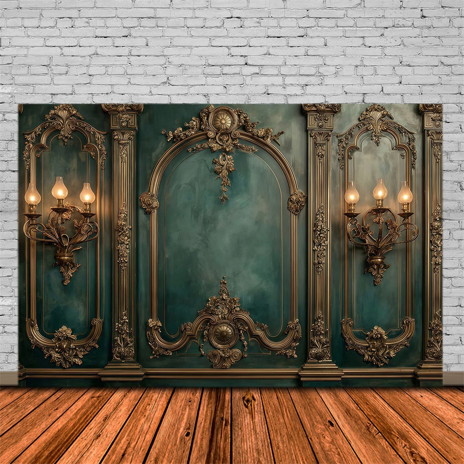 Baroque Backdrop Gilded Emerald Vintage Wall Backdrop MRR7-231