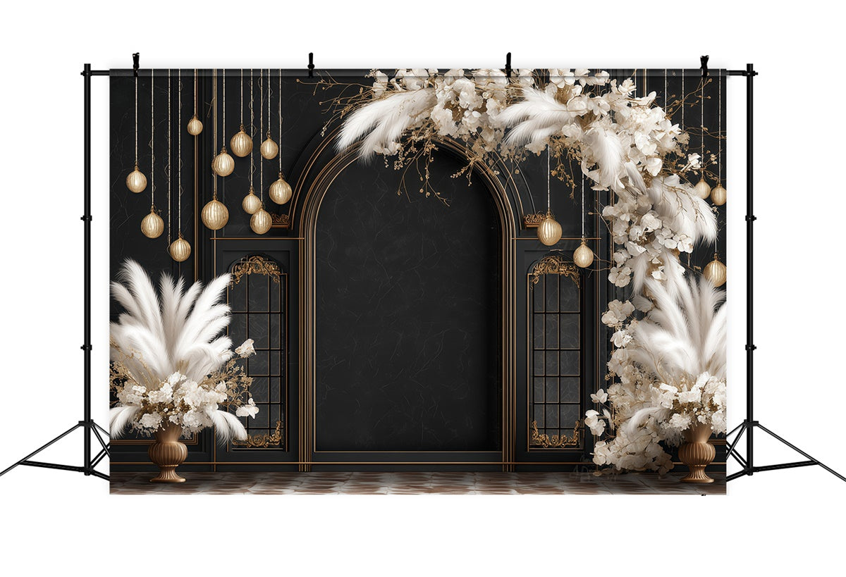 Bohemian Style Backdrop Black Gold Glam Arch Backdrop MRR7-256