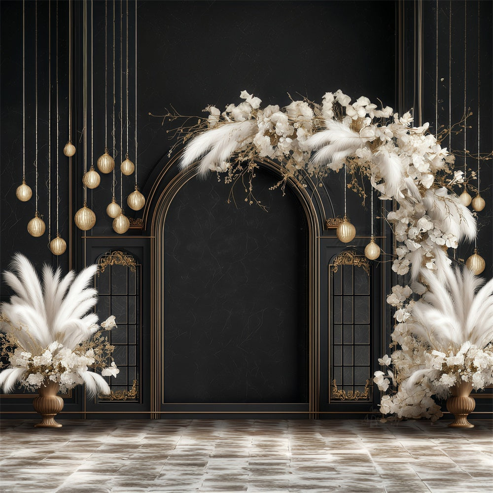 Bohemian Style Backdrop Black Gold Glam Arch Backdrop MRR7-256
