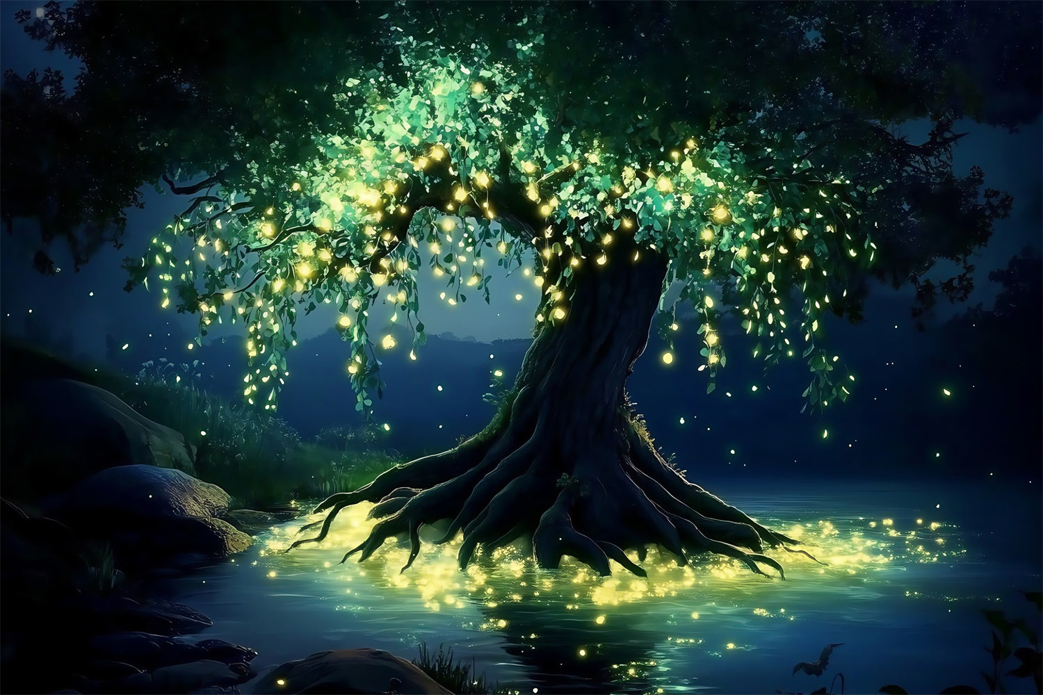 Magical Forest Backdrop Nightlight Serenity Lake Backdrop MRR7-98