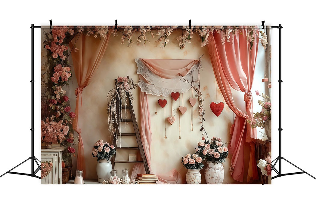 Valentine Photo Backdrop Romantic Floral Love Heart Valentine's Day Backdrop MRR8-274