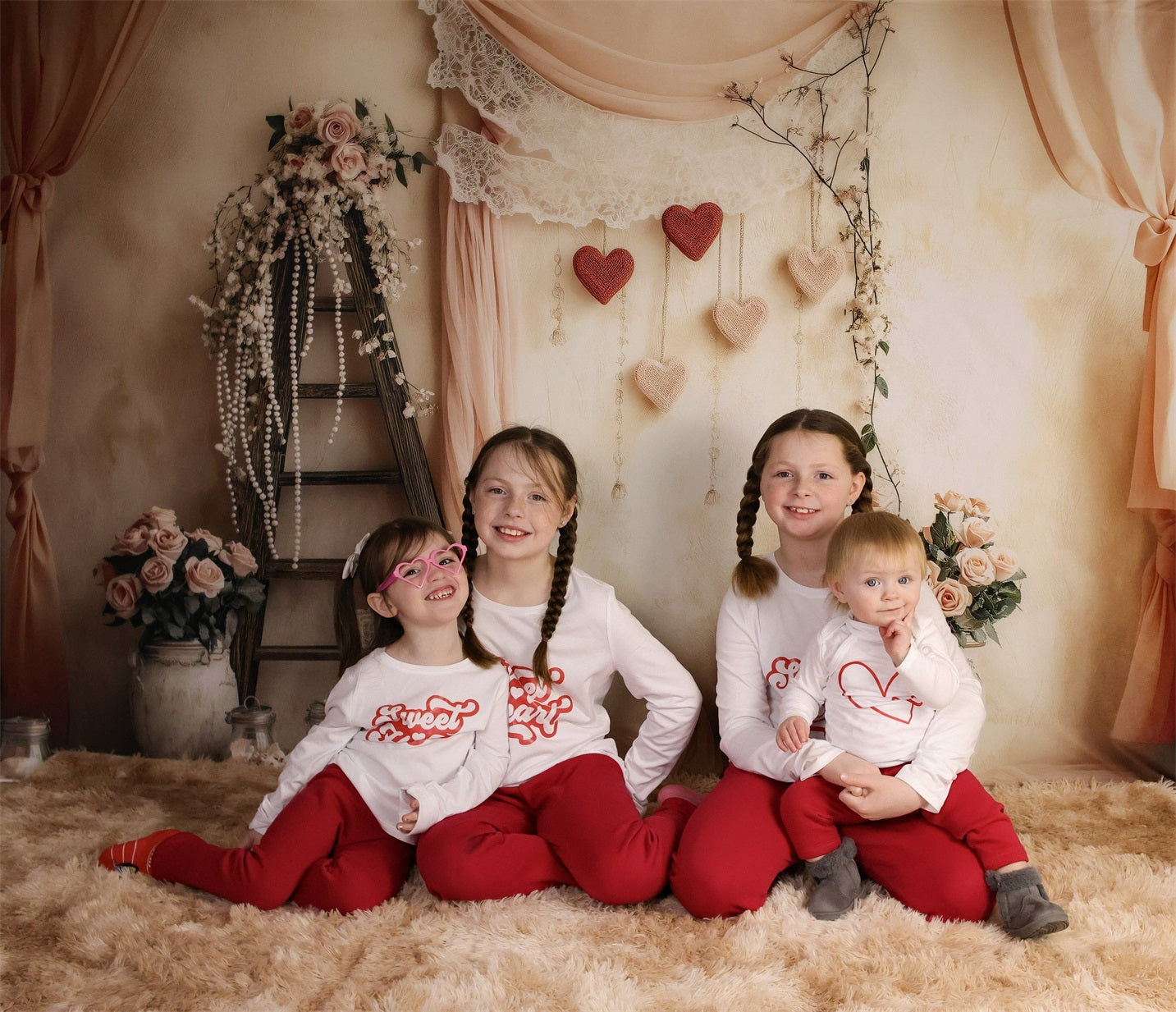 Valentine Photo Backdrop Romantic Floral Love Heart Valentine's Day Backdrop MRR8-274