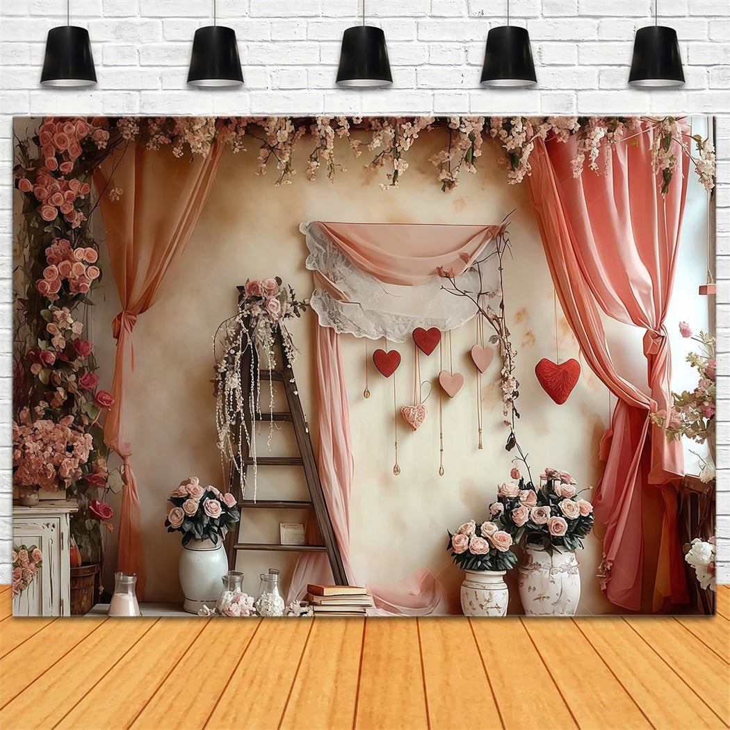 Valentine Photo Backdrop Romantic Floral Love Heart Valentine's Day Backdrop MRR8-274
