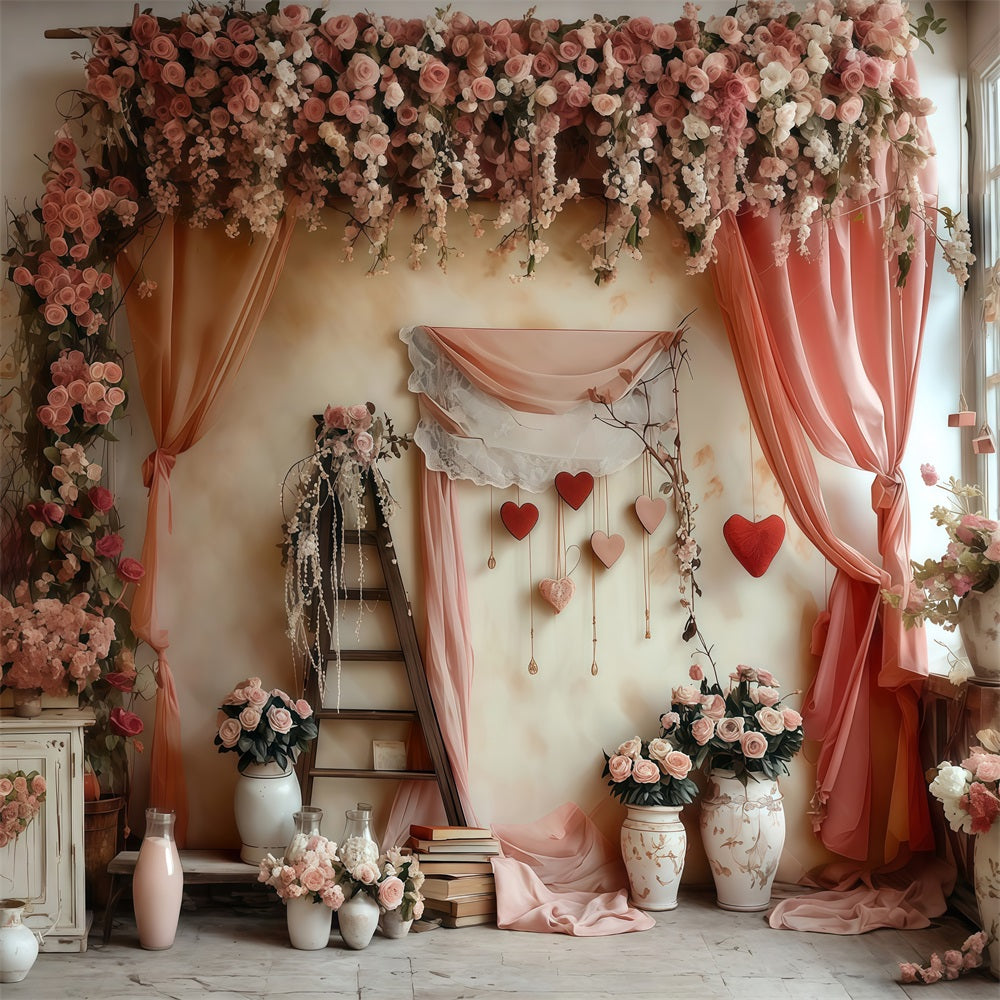 Valentine Photo Backdrop Romantic Floral Love Heart Valentine's Day Backdrop MRR8-274