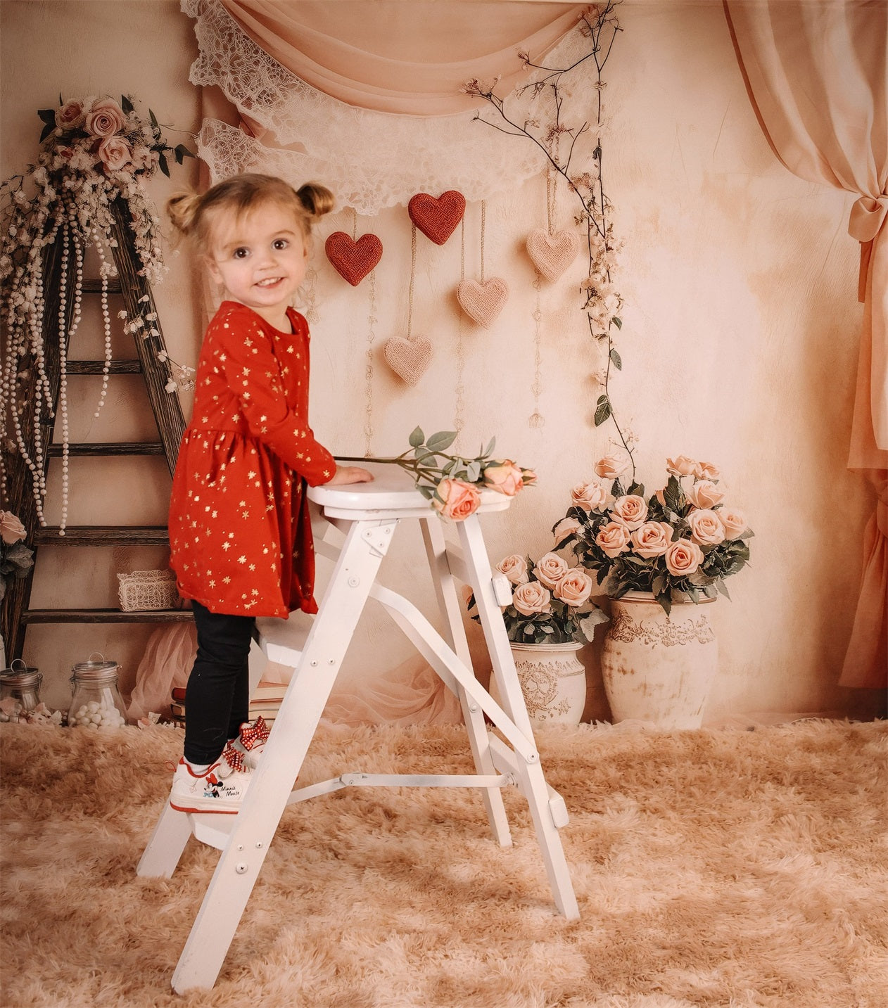 Valentine Photo Backdrop Romantic Floral Love Heart Valentine's Day Backdrop MRR8-274