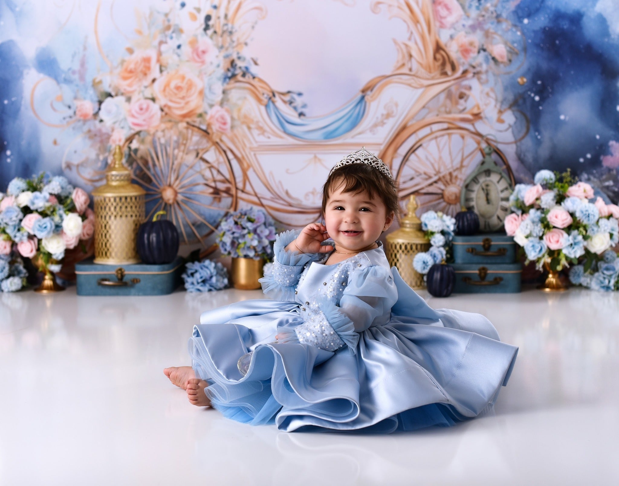 Newborn Photo Backdrop Golden Carriage Floral Fantasy Kids Backdrop MRR9-18