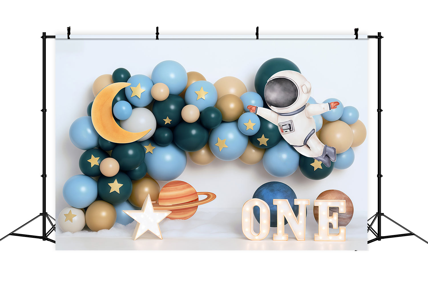1st Birthday Backdrop Space Astronaut Balloon Adventure Cake Smash Backdrop MRR9-58