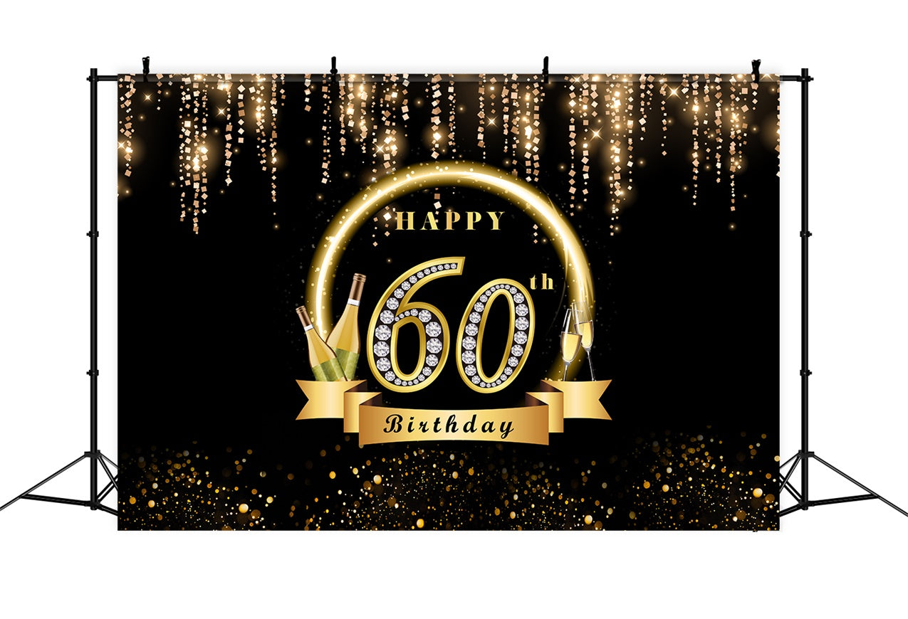 Personalized Birthday Backdrops Sparkling Gold 60th Backdrop RR1-51