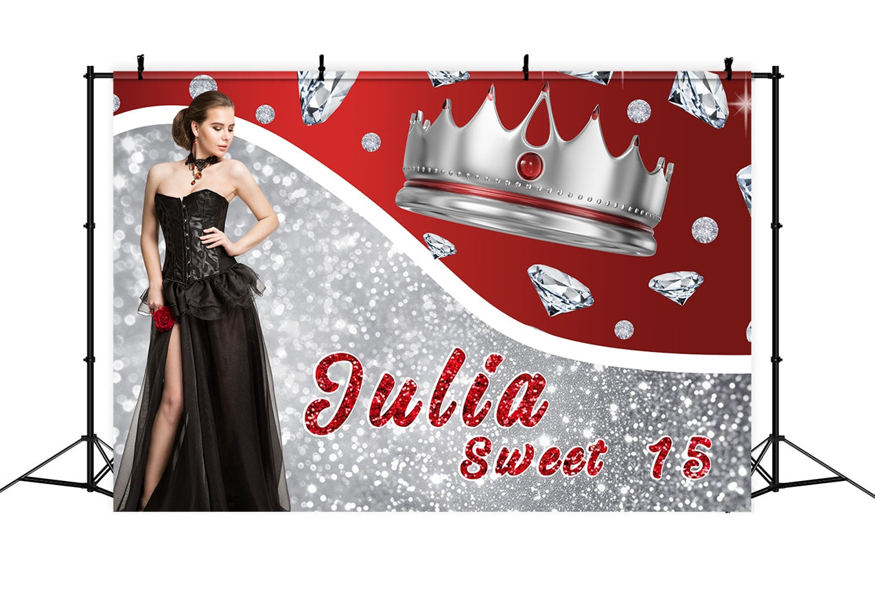 Birthday Backdrop Personalized Sweet 15 Silver Crown Backdrop RR1-60