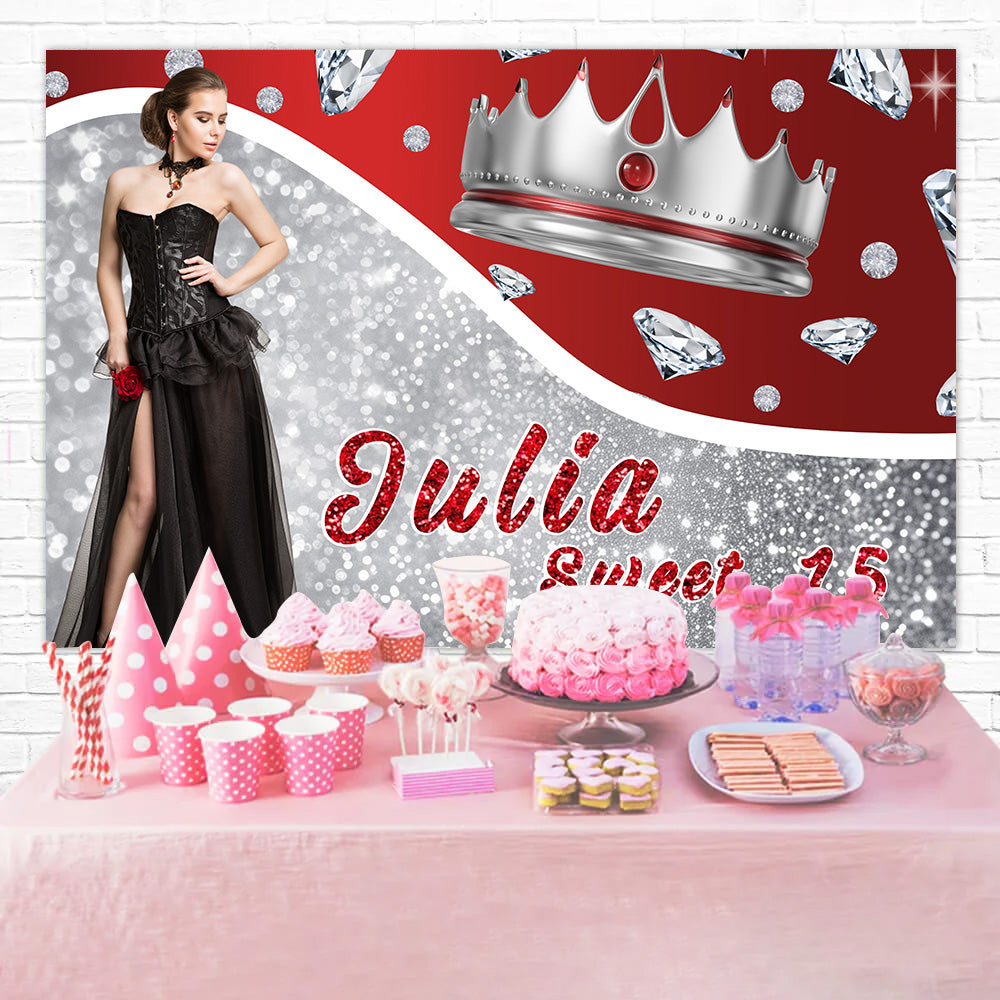 Birthday Backdrop Personalized Sweet 15 Silver Crown Backdrop RR1-60