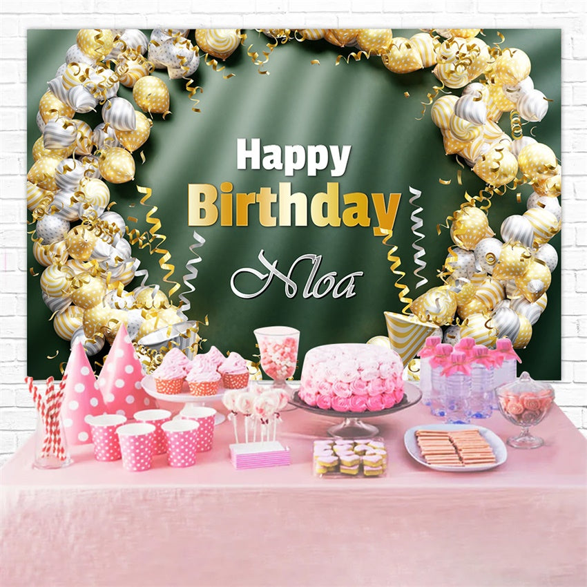 Customized Birthday Backdrop Gold Elegant Balloon Garland Backdrop RR1-62