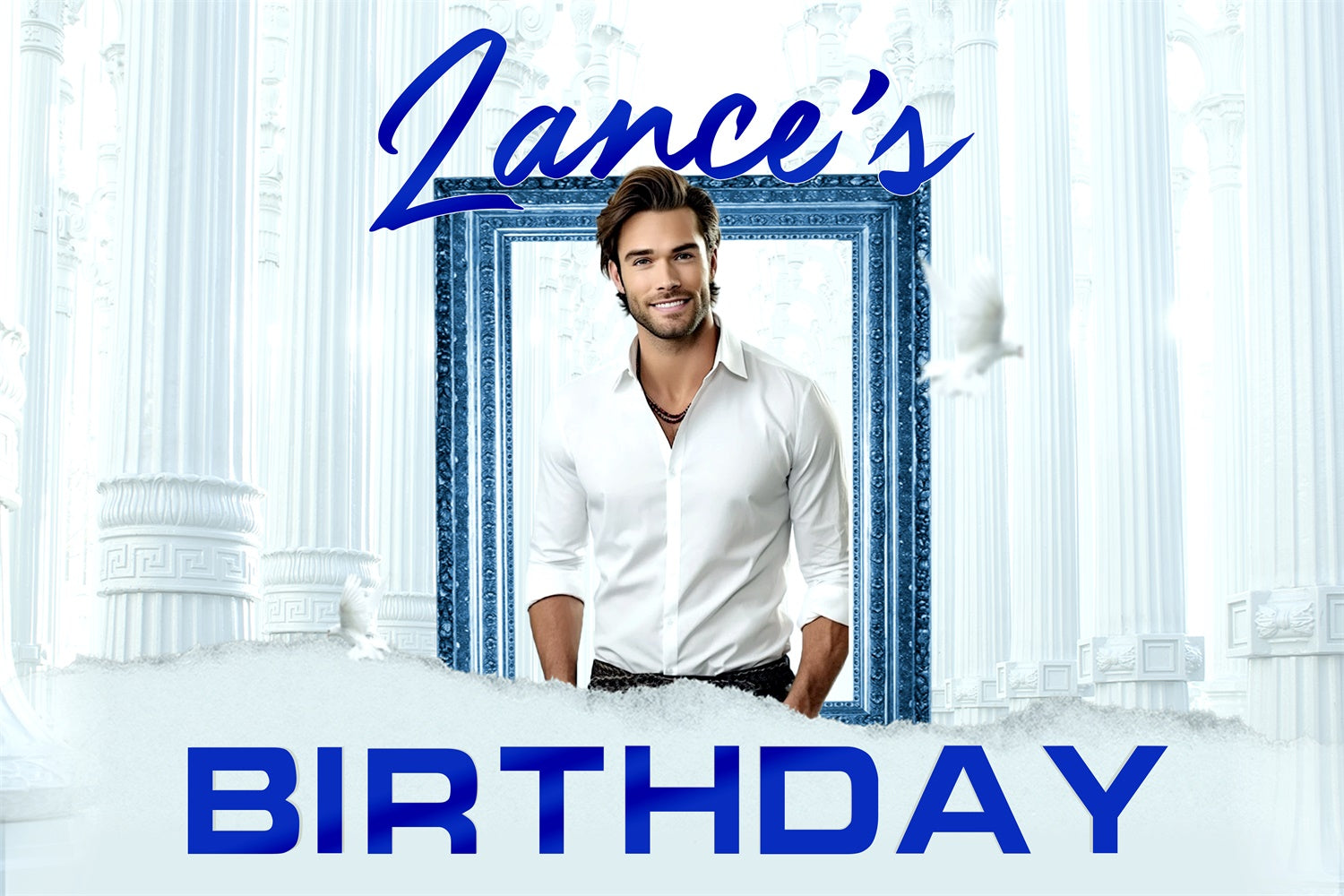 Customized Backdrop For Birthday Elegant Blue Frame Backdrop RR1-73