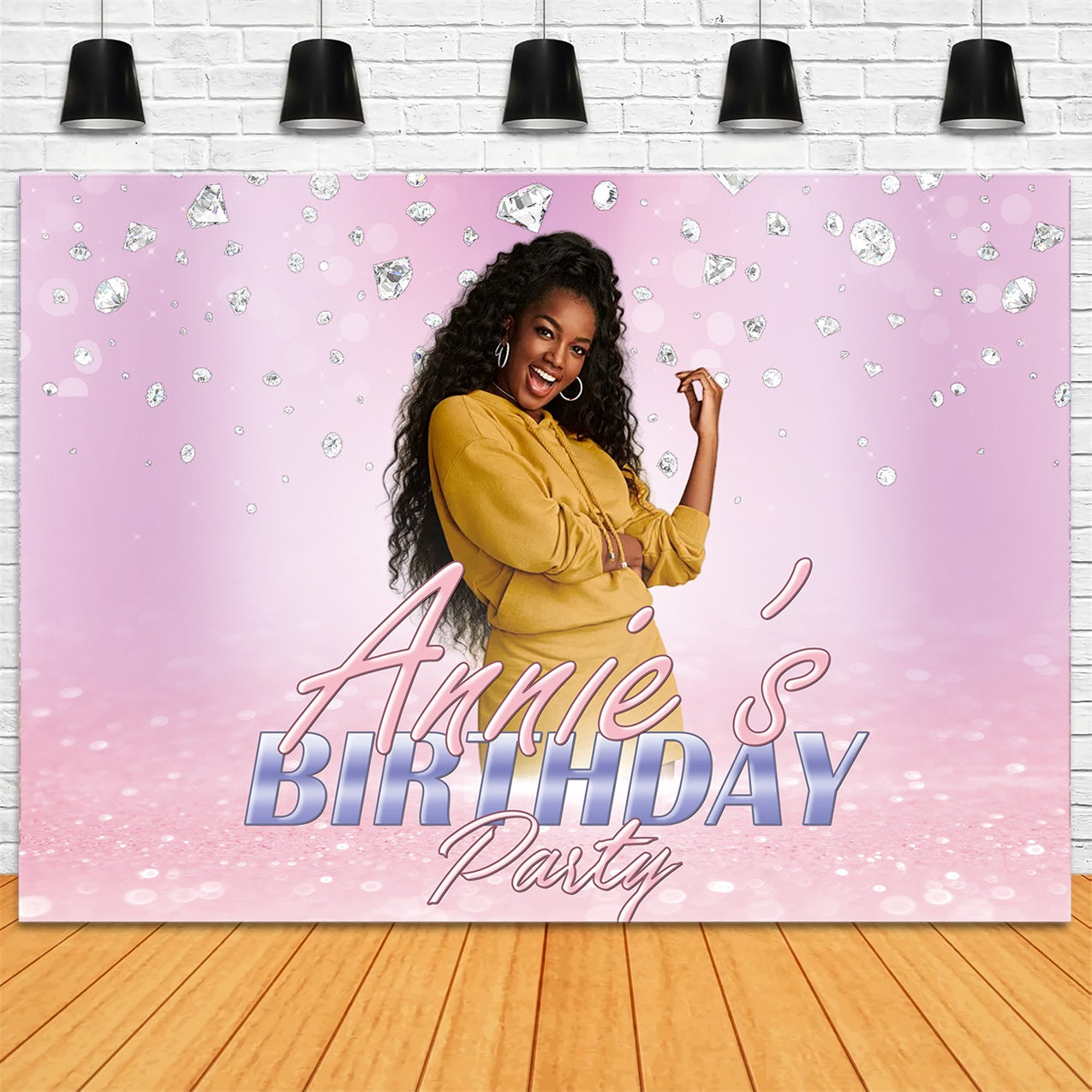 Personalized Birthday Backdrop Shimmering Diamond Pink Backdrop RR1-74