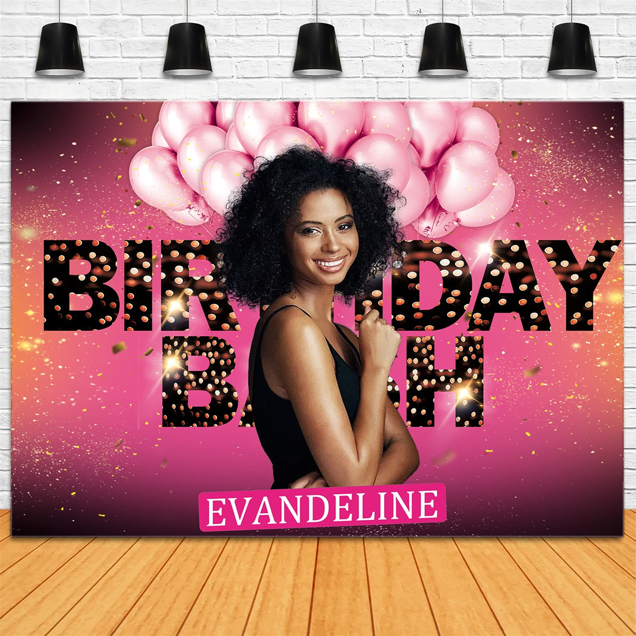 Customized Birthday Backdrop Golden Glow Pink Balloon Backdrop RR1-75