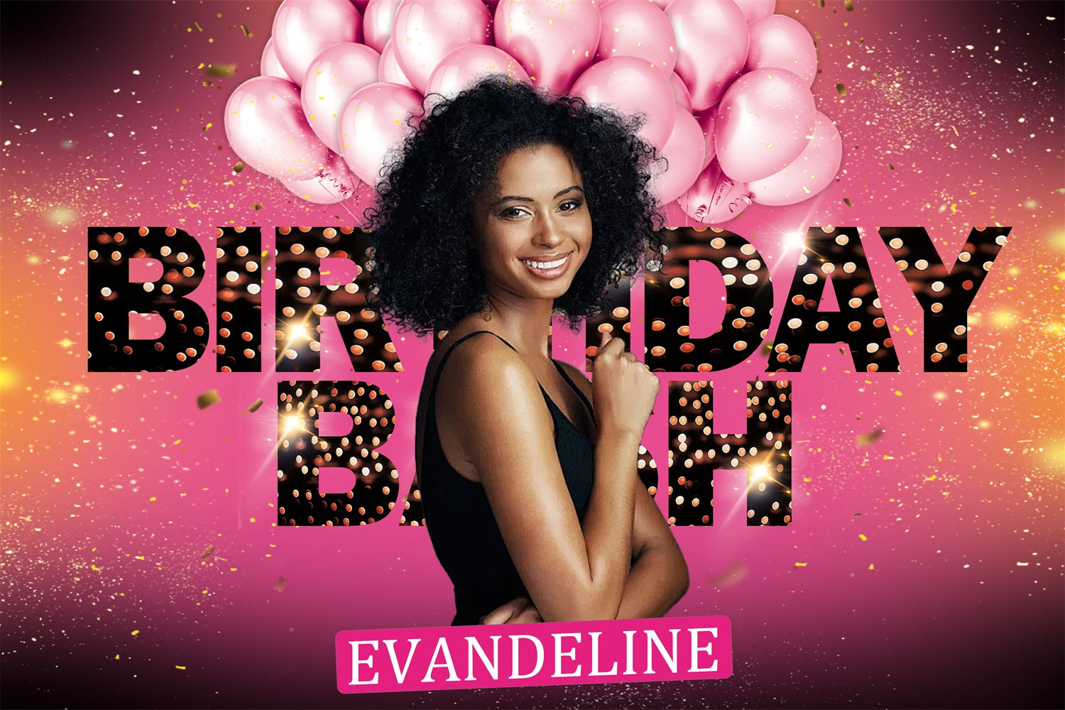 Customized Birthday Backdrop Golden Glow Pink Balloon Backdrop RR1-75